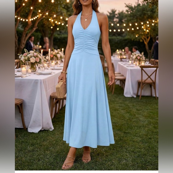 NWT BLUE HALTER MAXI DRESS-S - Picture 4 of 15